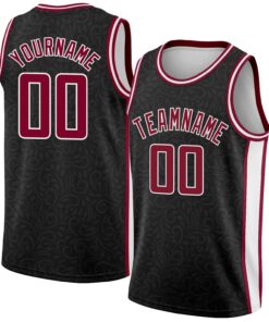 Custom Black Maroon-White Flower Authentic City Edition Basketball Jersey