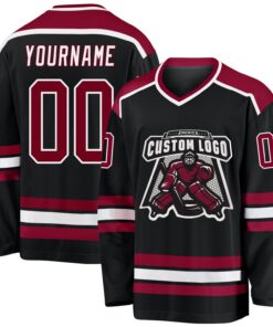 Custom Black Maroon-White Hockey Jersey
