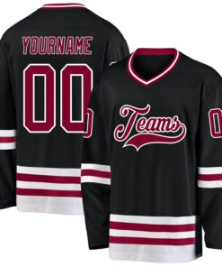 Custom Black Maroon-White Hockey Jersey