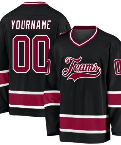 Custom Black Maroon-White Hockey Jersey