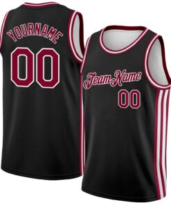 Custom Black Maroon-White Side Stripes Authentic City Edition Basketball Jersey