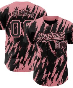 Custom Black Medium Pink 3D Pattern Design Abstract Sharp Shape Authentic Baseball Jersey