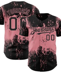 Custom Black Medium Pink 3D Pattern Design Abstract Splatter Grunge Art Authentic Baseball Jersey
