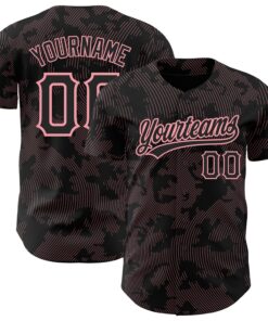 Custom Black Medium Pink 3D Pattern Design Curve Lines Authentic Baseball Jersey