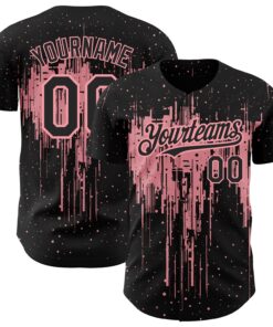 Custom Black Medium Pink 3D Pattern Design Dripping Splatter Art Authentic Baseball Jersey