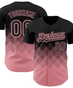 Custom Black Medium Pink 3D Pattern Design Gradient Square Shapes Authentic Baseball Jersey