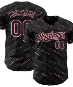 Custom Black Medium Pink 3D Pattern Design Slant Lines Authentic Baseball Jersey