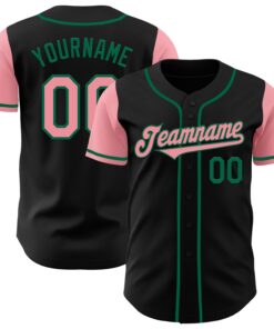 Custom Black Medium Pink-Kelly Green Authentic Two Tone Baseball Jersey