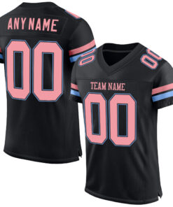 Custom Black Medium Pink-Light Blue Mesh Authentic Football Jersey