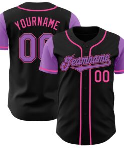 Custom Black Medium Purple-Pink Authentic Two Tone Baseball Jersey