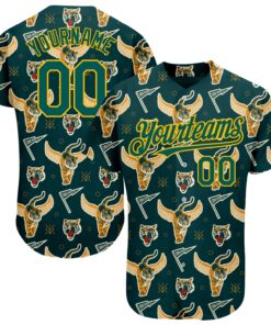 Custom Black Midnight Green-Gold 3D Pattern Design Tiger Authentic Baseball Jersey
