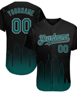 Custom Black Midnight Green-Gray 3D Philadelphia City Edition Fade Fashion Authentic Baseball Jersey