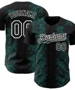Custom Black Midnight Green-White 3D Pattern Design Animal Snake Authentic Baseball Jersey