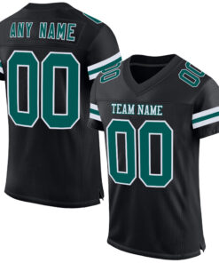 Custom Black Midnight Green-White Mesh Authentic Football Jersey