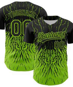 Custom Black Neon Green 3D Pattern Design Abstract Wave Authentic Baseball Jersey
