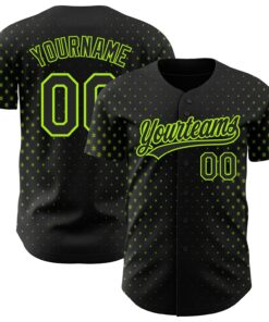 Custom Black Neon Green 3D Pattern Design Geometric Stars Authentic Baseball Jersey