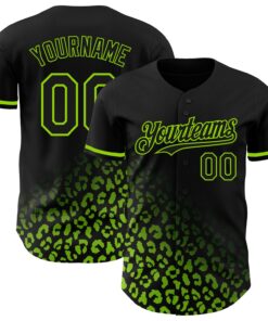 Custom Black Neon Green 3D Pattern Design Leopard Print Fade Fashion Authentic Baseball Jersey