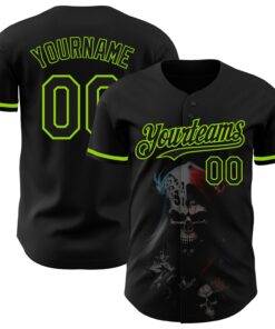 Custom Black Neon Green 3D Skull Fashion Authentic Baseball Jersey