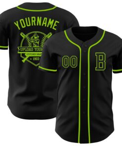 Custom Black Neon Green Authentic Baseball Jersey