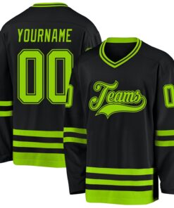 Custom Black Neon Green Hockey Jersey