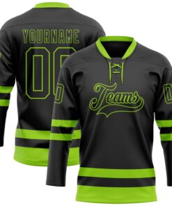 Custom Black Neon Green Hockey Lace Neck Jersey