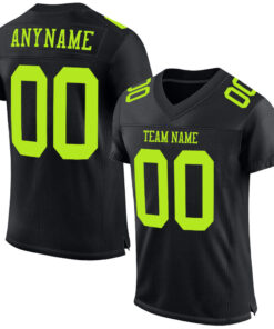 Custom Black Neon Green Mesh Authentic Football Jersey