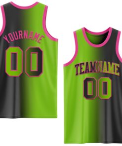 Custom Black Neon Green-Pink Authentic Gradient Fashion Basketball Jersey