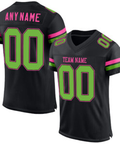 Custom Black Neon Green-Pink Mesh Authentic Football Jersey