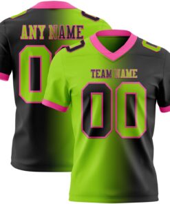 Custom Black Neon Green-Pink Mesh Authentic Gradient Fashion Football Jersey