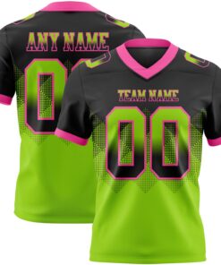Custom Black Neon Green-Pink Mesh Authentic Gradient Square Shape Flag Football Jersey