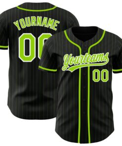 Custom Black Neon Green Pinstripe Neon Green Authentic Baseball Jersey