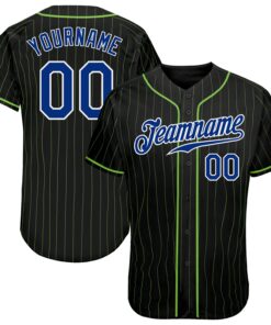 Custom Black Neon Green Pinstripe Royal-White Authentic Baseball Jersey