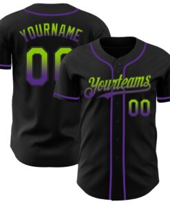 Custom Black Neon Green-Purple Authentic Fade Fashion Baseball Jersey