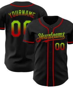Custom Black Neon Green-Red Authentic Fade Fashion Baseball Jersey