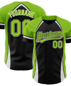 Custom Black Neon Green-White 3D Pattern Design Curve Solid Authentic Baseball Jersey