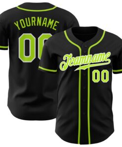 Custom Black Neon Green-White Authentic Baseball Jersey