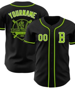 Custom Black Neon Green-White Authentic Baseball Jersey