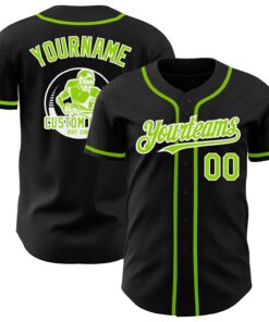 Custom Black Neon Green-White Authentic Baseball Jersey