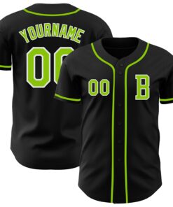 Custom Black Neon Green-White Authentic Baseball Jersey
