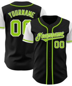 Custom Black Neon Green-White Authentic Two Tone Baseball Jersey