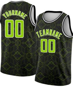 Custom Black Neon Green-White Geometric Shapes Authentic City Edition Basketball Jersey