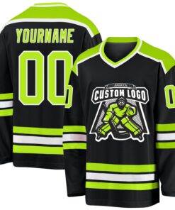 Custom Black Neon Green-White Hockey Jersey