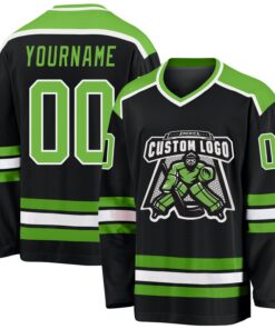 Custom Black Neon Green-White Hockey Jersey
