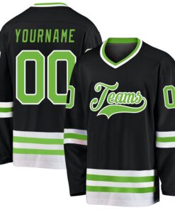 Custom Black Neon Green-White Hockey Jersey