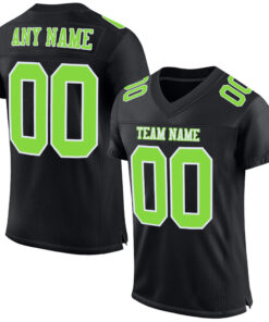 Custom Black Neon Green-White Mesh Authentic Football Jersey