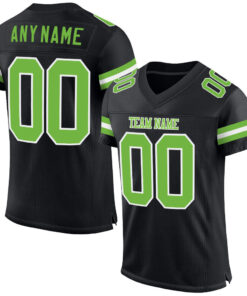 Custom Black Neon Green-White Mesh Authentic Football Jersey