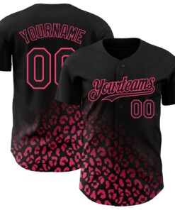 Custom Black Neon Pink 3D Pattern Design Leopard Print Fade Fashion Authentic Baseball Jersey
