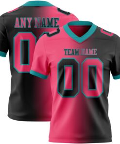 Custom Black Neon Pink-Teal Mesh Authentic Gradient Fashion Football Jersey
