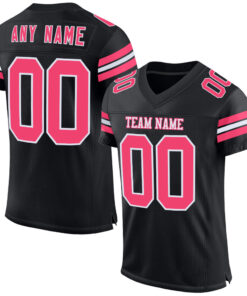 Custom Black Neon Pink-White Mesh Authentic Football Jersey
