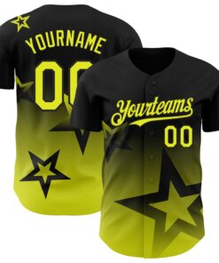 Custom Black Neon Yellow 3D Pattern Design Gradient Style Twinkle Star Authentic Baseball Jersey